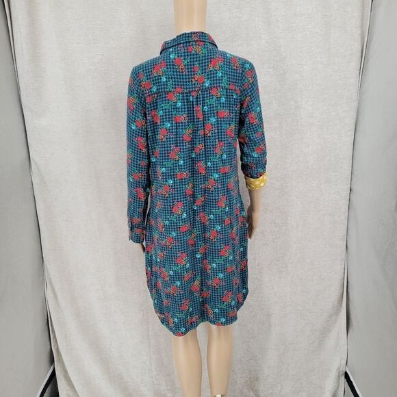 Matilda Jane Dark Teal Blsck Gingham and Floral Button Up Shirt Midi Dress - Picture 8 of 13